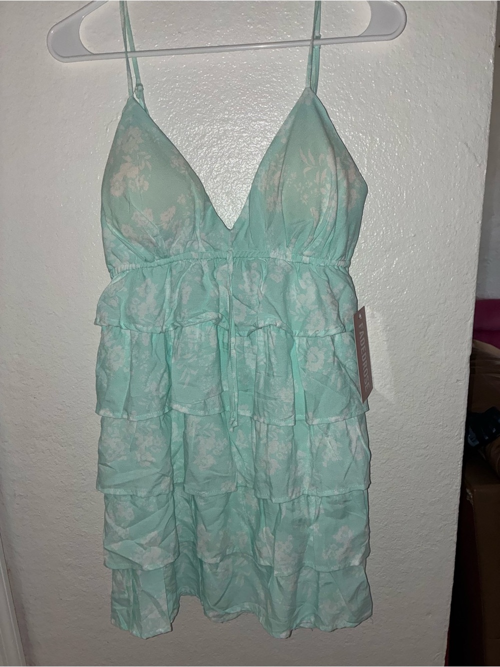 Tiered Ruffle Mini Dress in Mint Floral